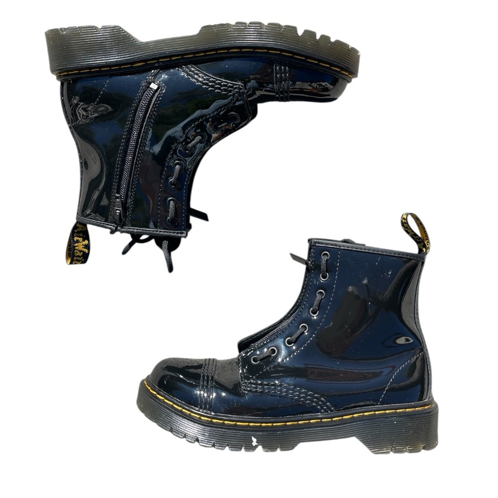 Dr. Martens Patent Leather Black Translucent Brown Lug Sole Boots